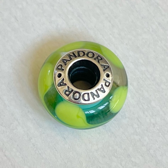 Pandora Retired Aqua / Green Swirly Swirl Murano Glass Charm - Picture 3 of 5